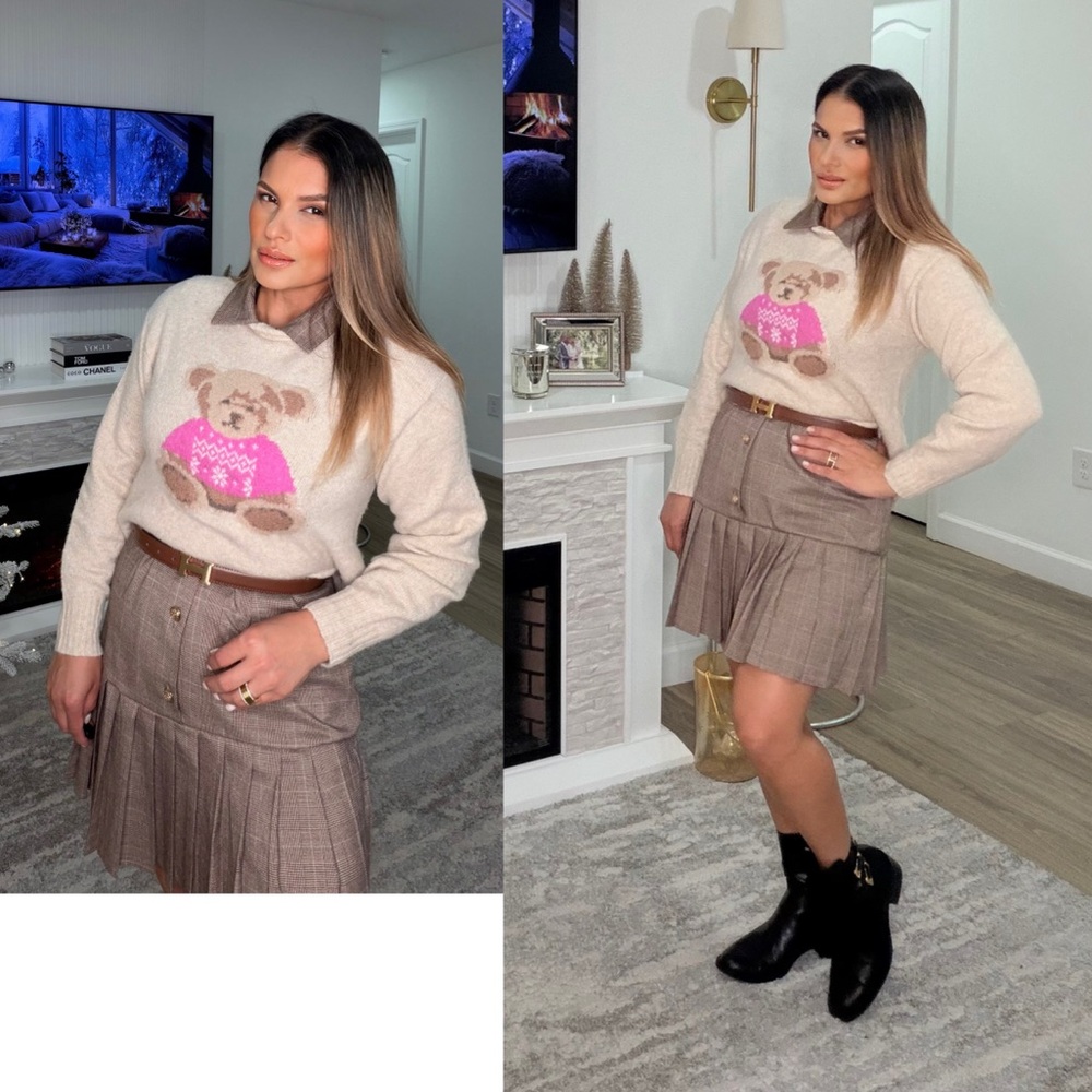 Target Tan Sweater with Pink Bear Design